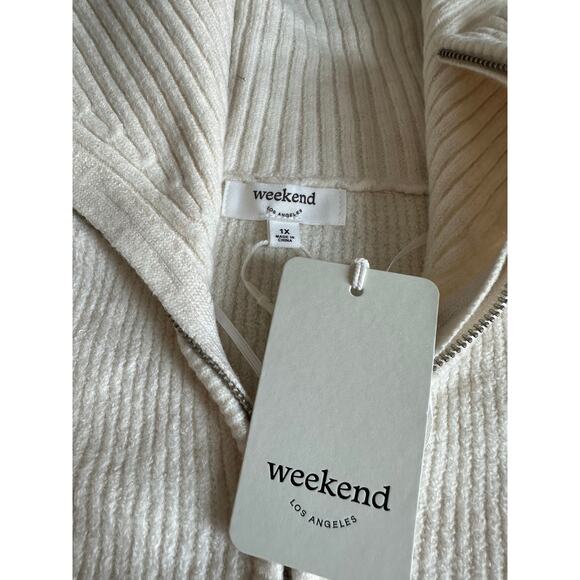 WEEKEND Women's Half Zip Striped Sweater Size 1X In Ivory Black Stripe - Picture 7 of 11